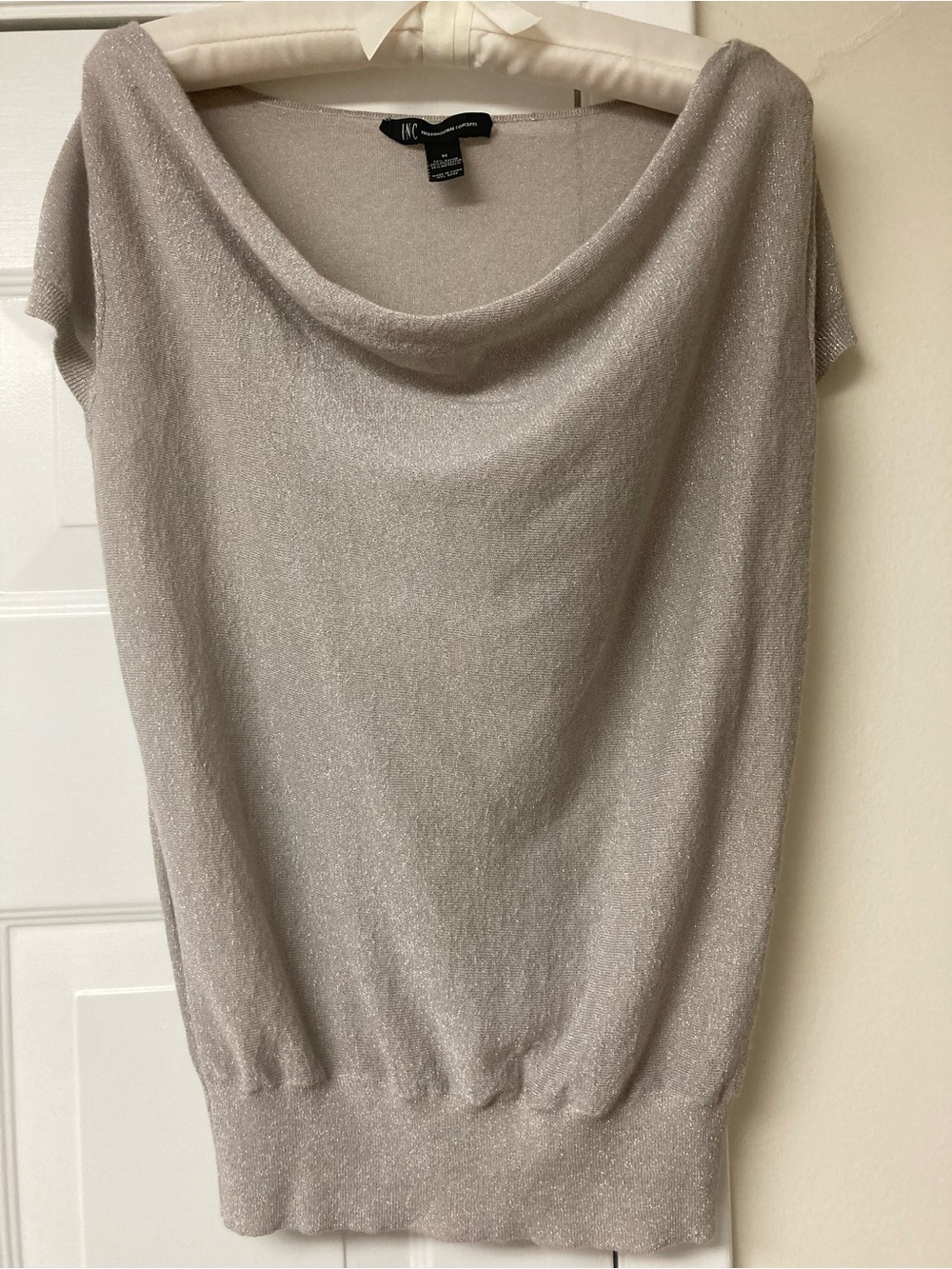 INC Shimmery Taupe Cowl-Neck Short Sleeve Top INC International Concepts sz M